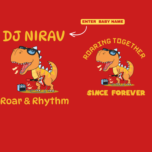DJ Dinosaur Kids Co-Ord Set | Custom Name Cotton T-Shirt & Shorts | Roar & Rhythm Dino Summer Outfit for Boys & Girls