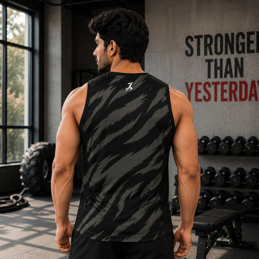 Men's Black Camo Sleeveless Gym Tank Top | Quick Dry Active Wear Training Vest for Workout, Running & Fitness