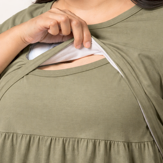 Ultra Soft Cotton Maternity Dress with Feeding Access