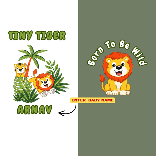 Tiny Tiger Kids Co-Ord Set | Custom Name Cotton T-Shirt & Shorts for Boys & Girls