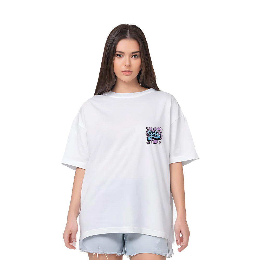 oversized print t shirt for women white