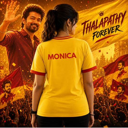 Thalapathy Forever Women's Fan Jersey | Premium Yellow Half Sleeve T-Shirt