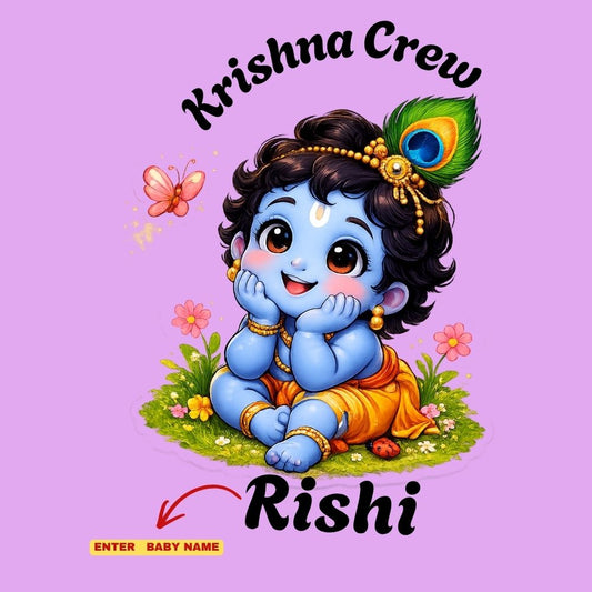 Krishna Crew Personalized Janmashtami Kids Round Neck T-Shirt – Custom Name