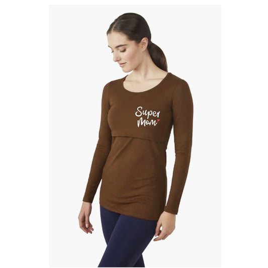 Maternity Nursing Printed Super Mom Top for Women T Shirt