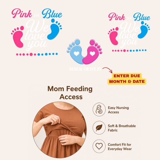 Pink or Blue Matching Feeding Dress & Dad T-Shirt Set | Gender Reveal Couple Outfit