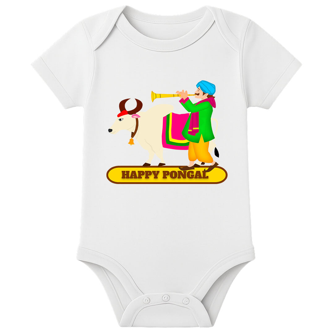 My First Pongal Romper for Baby – Personalized Name Onesie in Traditional Pongal Theme - WHITE - 0 - 3 Months (Chest 18")