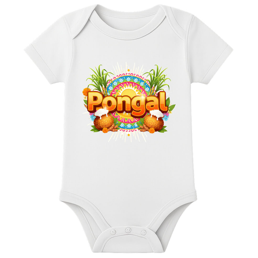 First Pongal Baby Onesie with Name – Personalized Newborn Romper for Pongal Festival - WHITE - 0 - 3 Months (Chest 18")