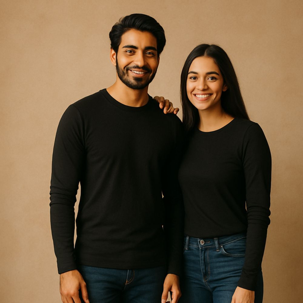 Full Sleeve Couple T Shirt-Black
