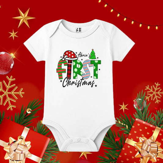 Santa Hat Design Personalized First Christmas Baby Romper