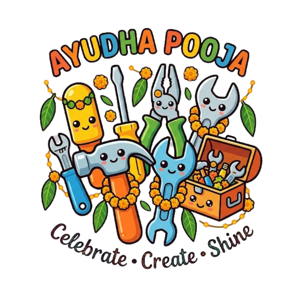 Personalized Ayudha Pooja Kids T-Shirt with Name | Cute Tools Print White Tee