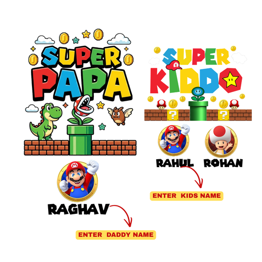 Super Mario Matching T-Shirts for Dad and Kids | Father Son Daughter Gaming Twinning Tees