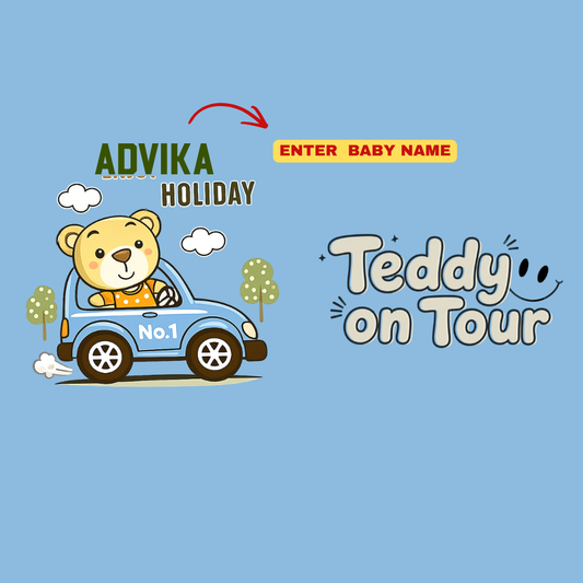 Personalized Teddy Holiday Kids Co-Ord Set | Custom Name T-Shirt & Shorts for Boys & Girls