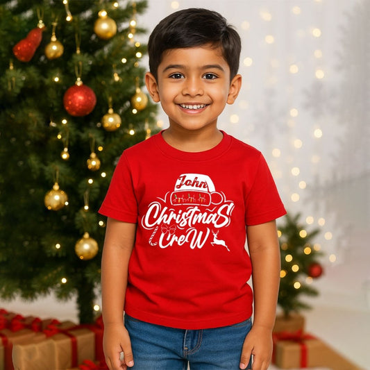 Personalized Christmas Crew Kids T-Shirt | Boys' Festive Outfit