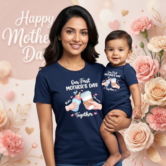 Our First Mother’s Day Onesie & Mom T-Shirt – Cute Matching Outfit
