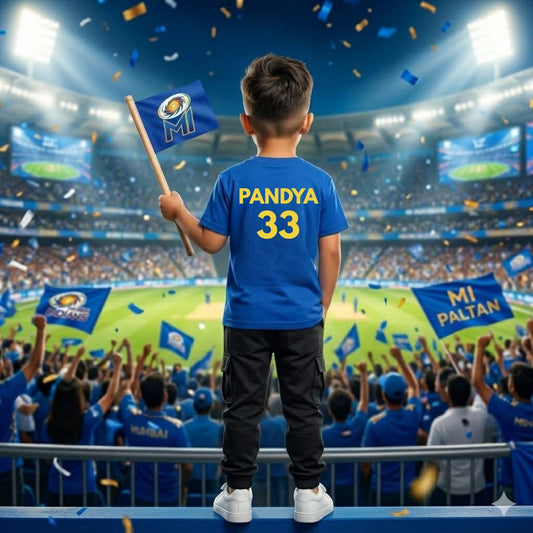 MI IPL Baby Tshirt with Custom Name | Personalised Number Mumbai Indians Kids Outfit