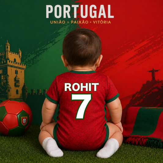 Portugal Baby Football Romper – Customized Infant Soccer Onesie with Name & Number | Portugal Fan Baby Outfit 2026