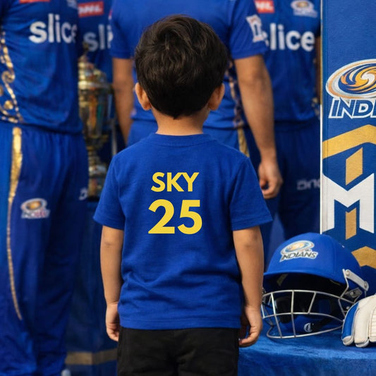Mumbai Indians Fan Kids Tshirt| Personalised Name & Number IPL Kids Clothing