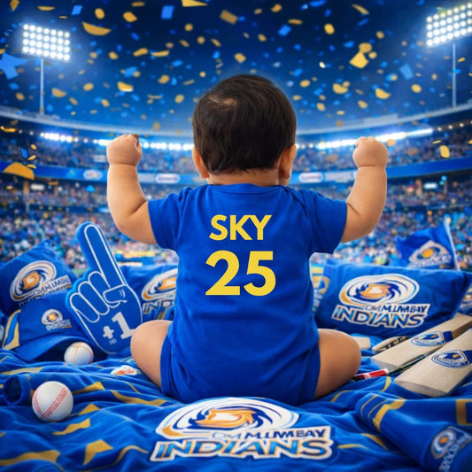 Mumbai Indians Fan Baby Romper | Personalised Name & Number IPL Kids Clothing