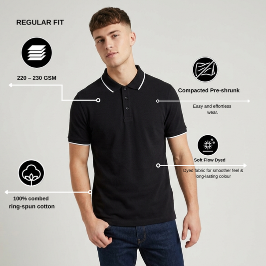 Men’s Cotton Polo T-Shirt – Black Tipping Collar | Regular Fit