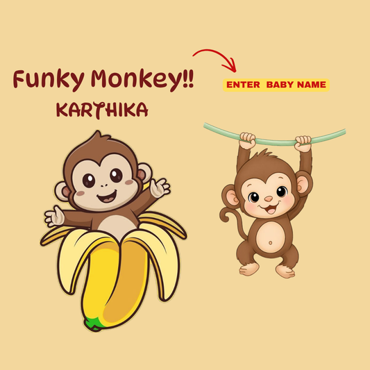 Personalized Funky Monkey Kids Co-Ord Set | Custom Name Cotton T-Shirt & Shorts for Boys & Girls