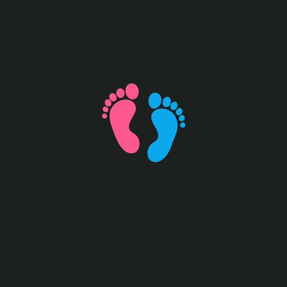Pink and blue footprints on a black background