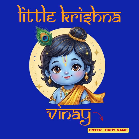 Divine Little Krishna Custom Name Janmashtami Kids T-Shirt
