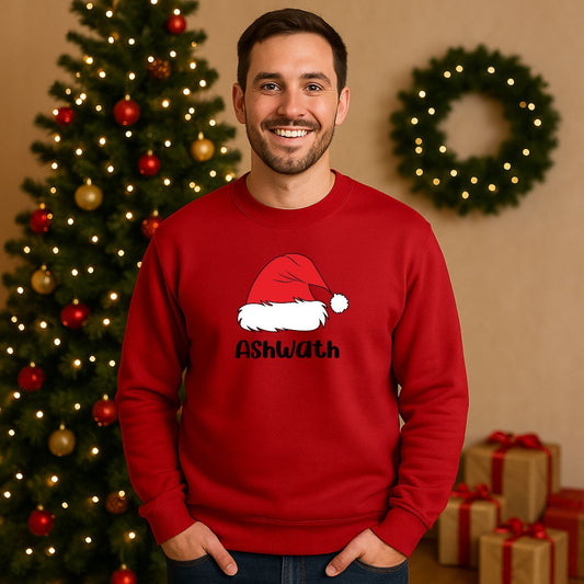 Custom Name Christmas Sweatshirt with Cute Santa Hat for Men & Women