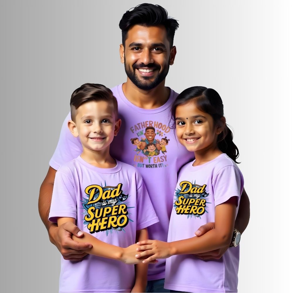 Dad is my Superhero - Fatherhood Matching Funny Combo Tees