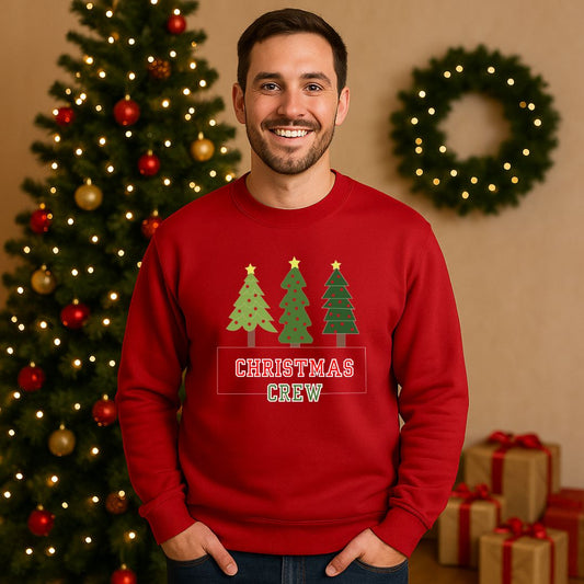Unisex Holiday Christmas Crew Sweatshirt with Christmas Trees