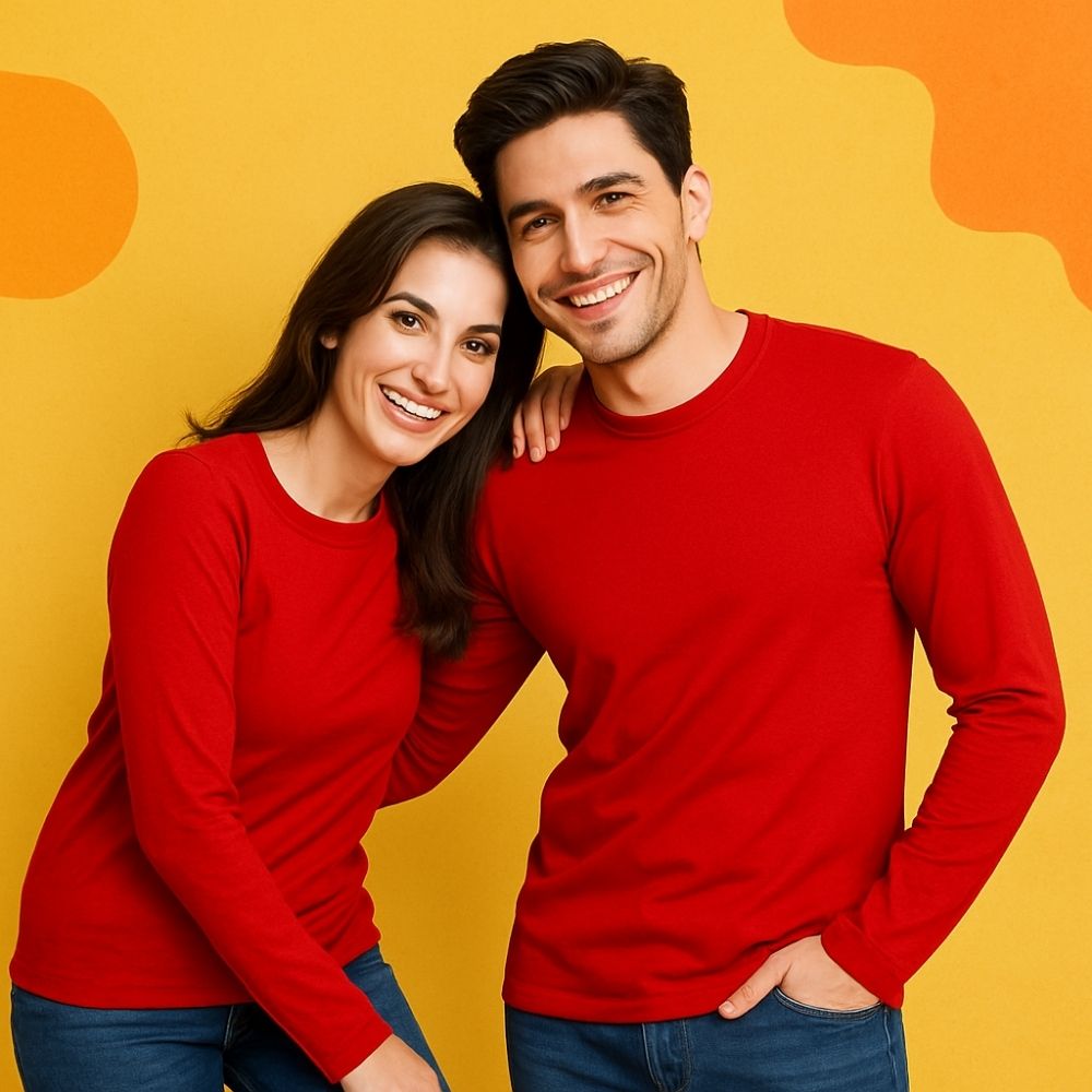 Full Sleeve Couple T Shirt- Red