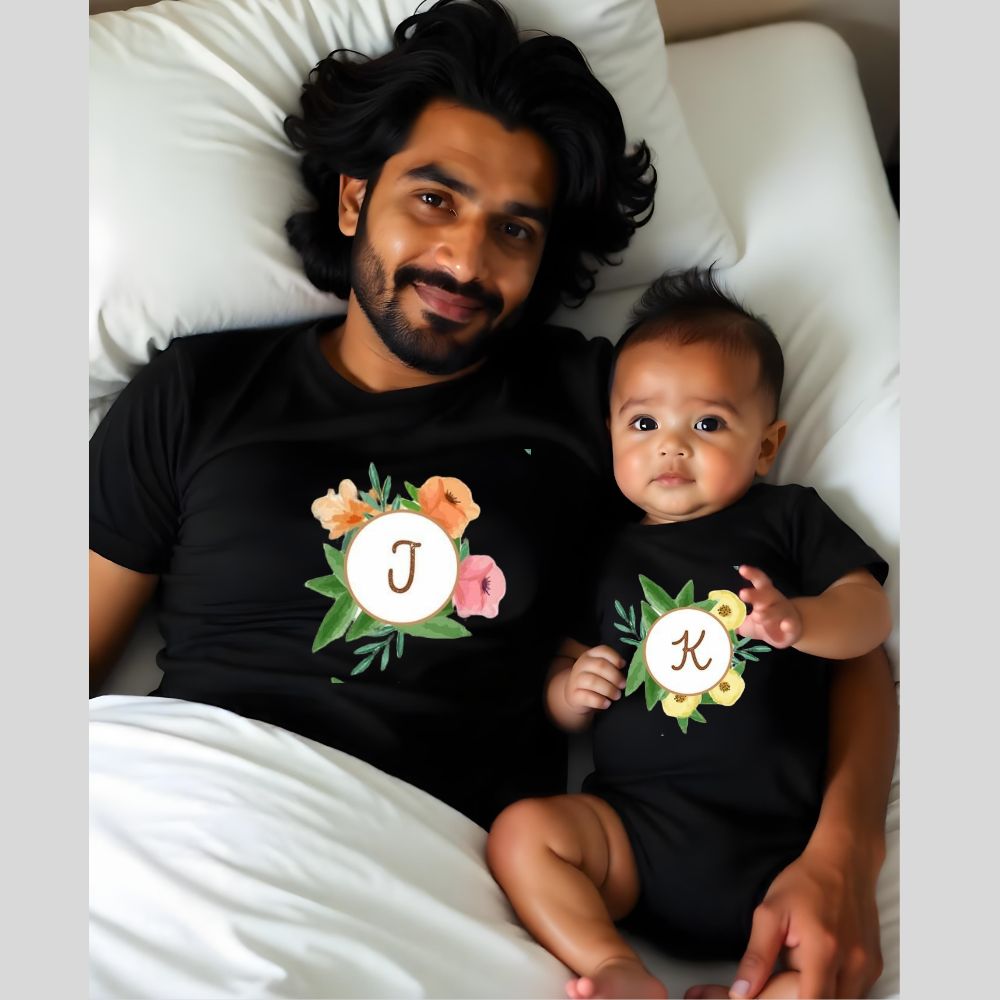 Dada Kiddoo Customised Floral Initials Tshirt and Romper Combo