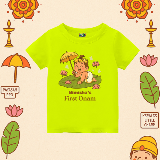 First Onam Special Print Kids Tshirt Neongreen
