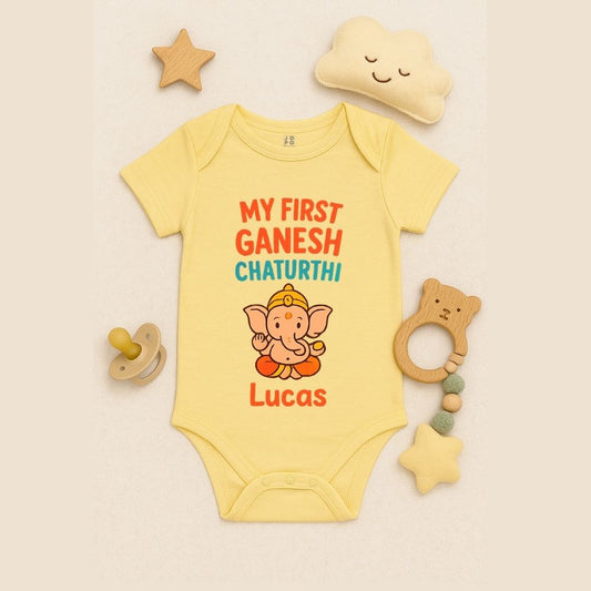 Yellow baby onesie for Ganesh Chaturthi