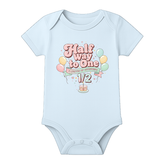 Half Birthday Baby Romper with Custom Name Print - BABY SKY - 0 - 3 Months (Chest 18")