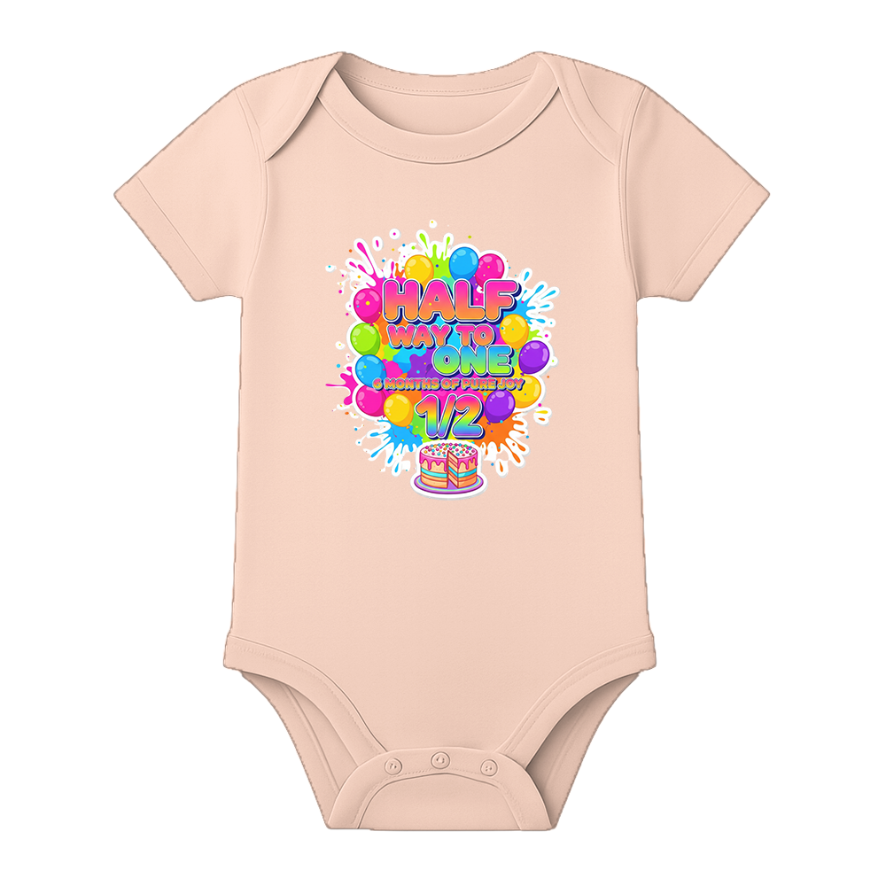 My Half Birthday Onesie Personalized Baby Outfit - BABY PEACH - 0 - 3 Months (Chest 18")