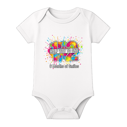 6 Months Baby Romper Custom Name Milestone Outfit - WHITE - 0 - 3 Months (Chest 18")