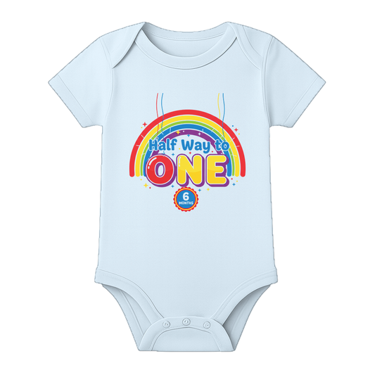Half Birthday Baby Onesie with Name and Age Print - BABY SKY - 0 - 3 Months (Chest 18")