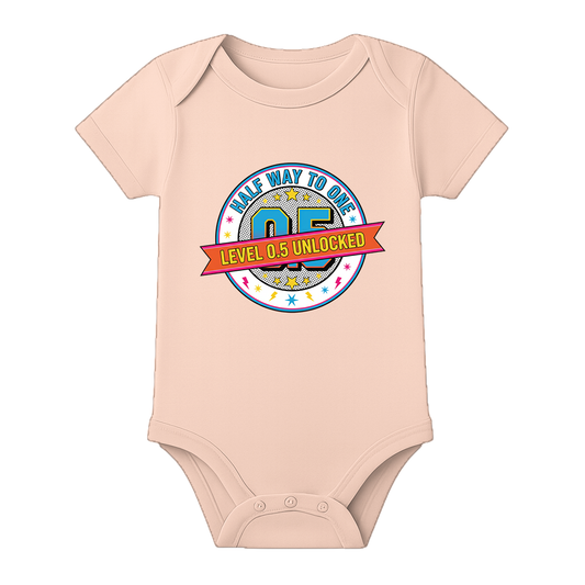 Six Month Birthday Romper Personalized Cotton Outfit - BABY PEACH - 0 - 3 Months (Chest 18")