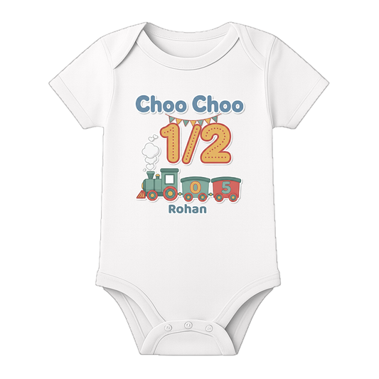 Personalized Half Birthday Romper for Baby Boy - WHITE - 0 - 3 Months (Chest 18")