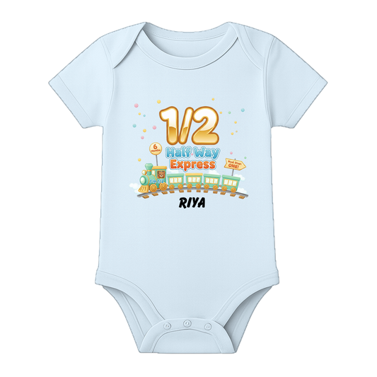 Personalized Half Birthday Onesie for Baby Girl - BABY SKY - 0 - 3 Months (Chest 18")