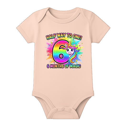 6 Months Milestone Baby Romper with Custom Name - BABY PEACH - 0 - 3 Months (Chest 18")