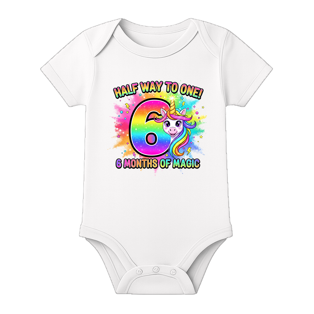 6 Months Milestone Baby Romper with Custom Name - WHITE - 0 - 3 Months (Chest 18")
