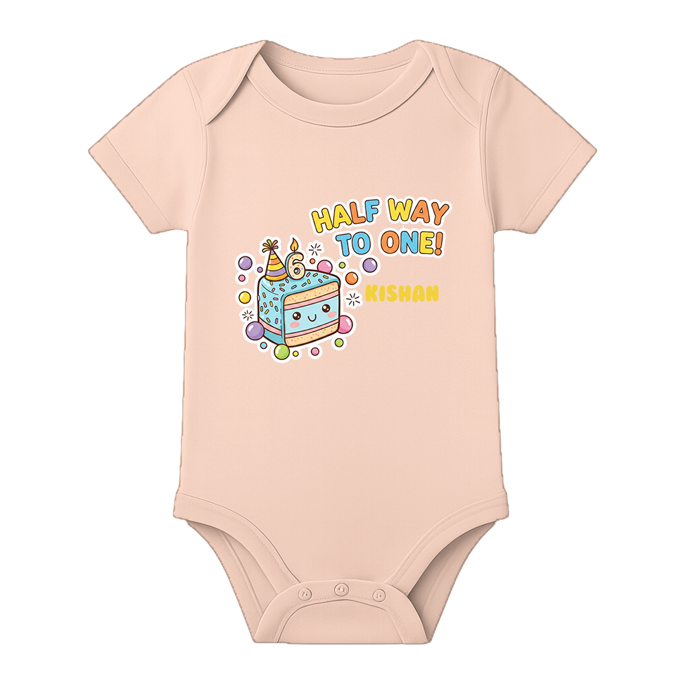 Half Birthday Infant Romper with Name Print - BABY PEACH - 0 - 3 Months (Chest 18")