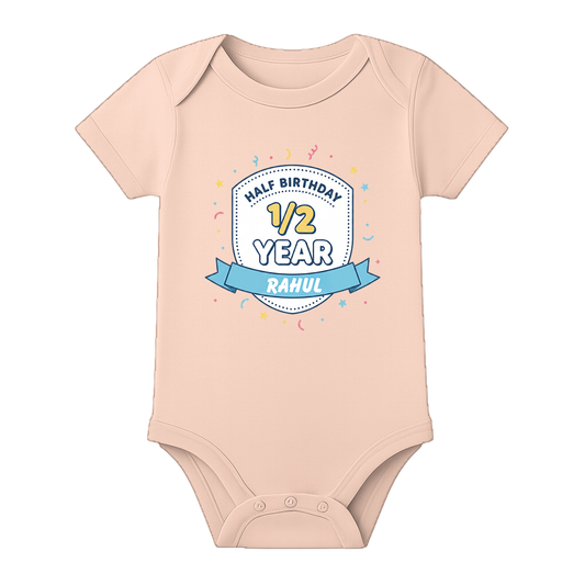 6 Month Baby Milestone Romper Personalized Design - BABY PEACH - 0 - 3 Months (Chest 18")
