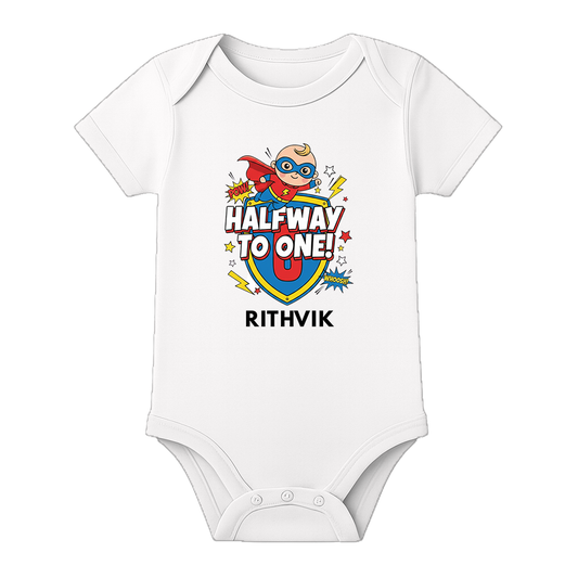 My Half Birthday Baby Bodysuit Name Printed - WHITE - 0 - 3 Months (Chest 18")