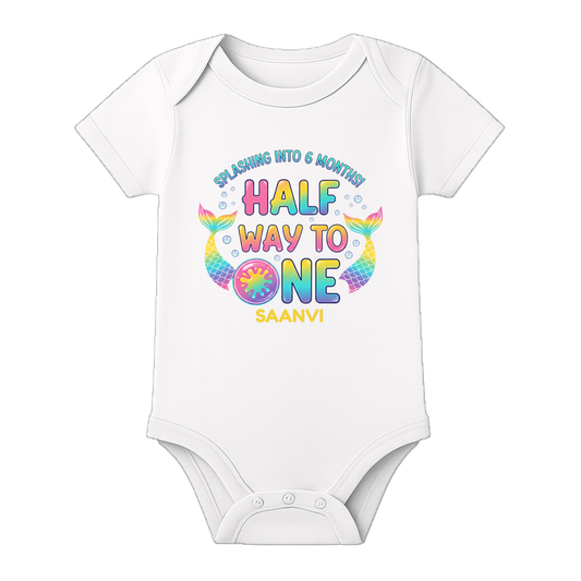 6 Months Complete Baby Romper Name Print - WHITE - 0 - 3 Months (Chest 18")