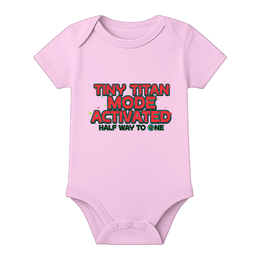 Half Birthday Custom Printed Baby Onesie - BABY PINK - 0 - 3 Months (Chest 18")