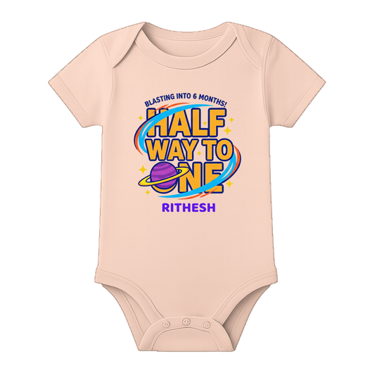 6 Month Baby Keepsake Outfit Custom Print - BABY PEACH - 0 - 3 Months (Chest 18")
