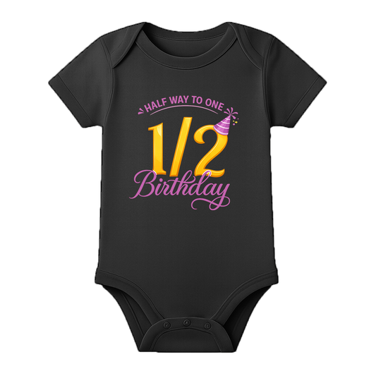 Half Birthday Baby Announcement Onesie Personalized - BLACK - 0 - 3 Months (Chest 18")