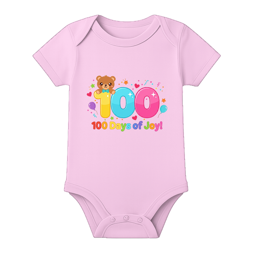 100 Days Baby Romper Cute Milestone Outfit for Baby Boy and Girl - BABY PINK - 0 - 3 Months (Chest 18")